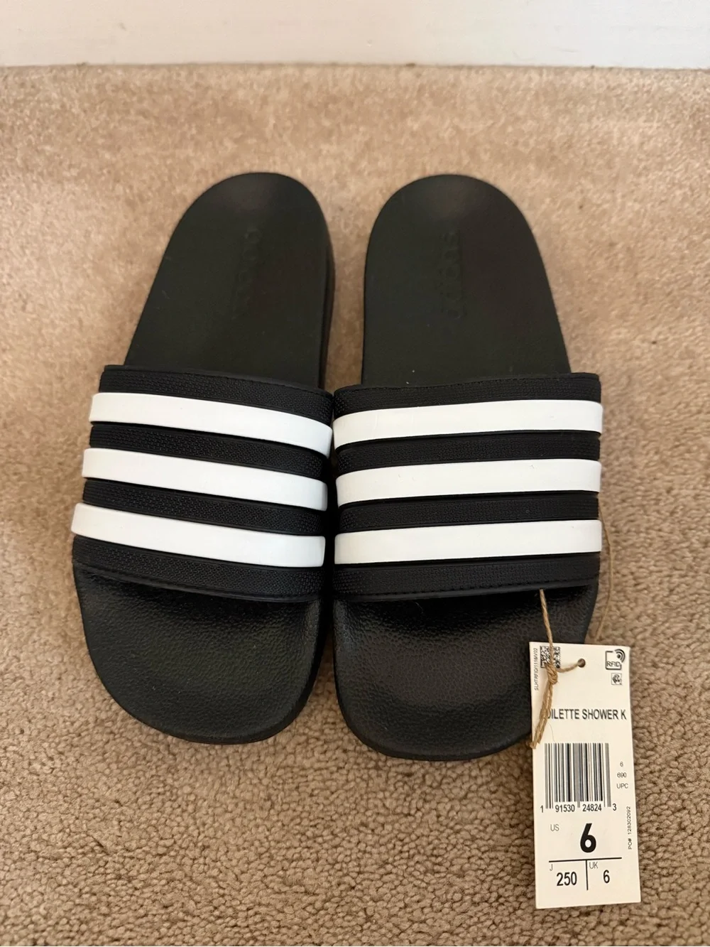 adidas Black White Adilette Shower Slide Sandals Kids